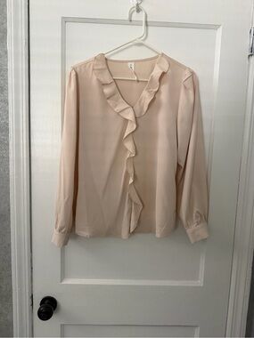 Amazon Ruffle-Trim V-Neck Blouse - Light Beige
